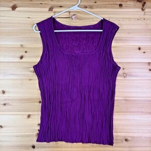 Babette Tank Top Womens Medium Purple Crinkle Art to Wear Sleeveless Blouse